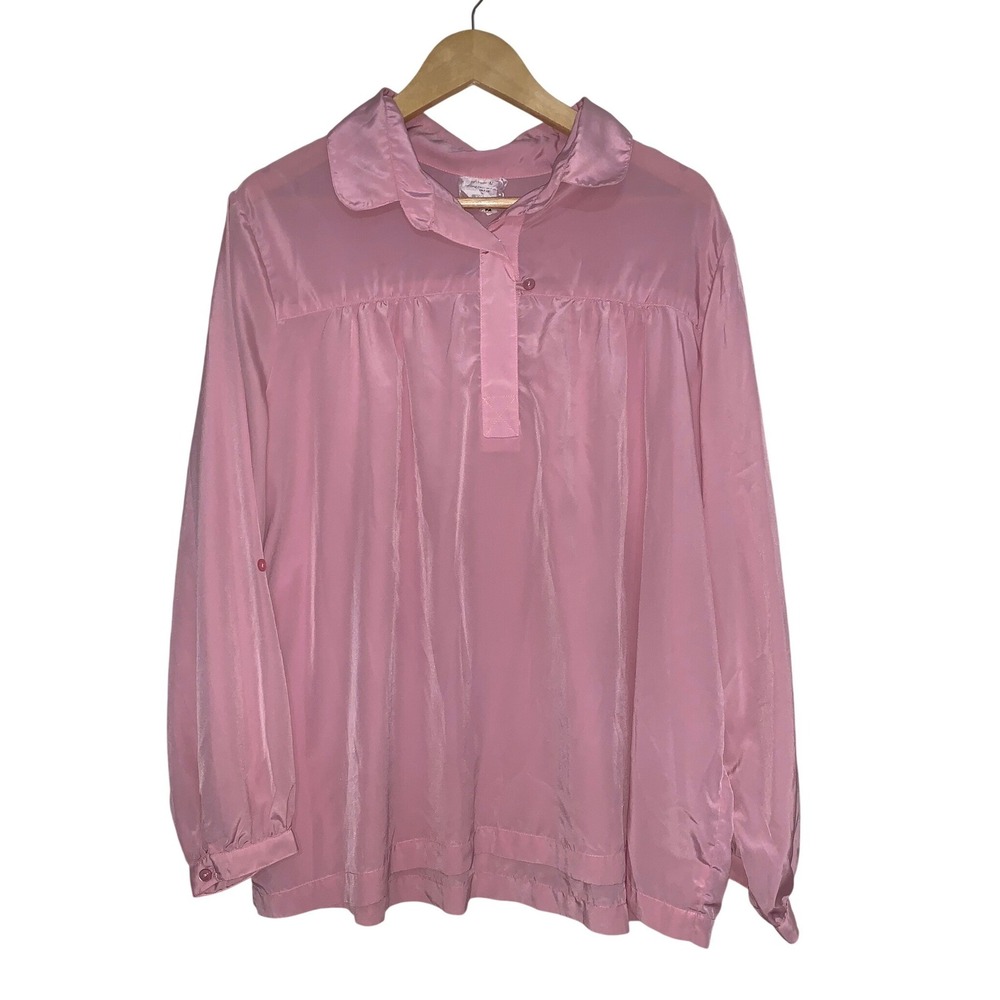 Vtg Montgomery Ward Pink Polyester‎ Button Front Collared Blouse Size 42